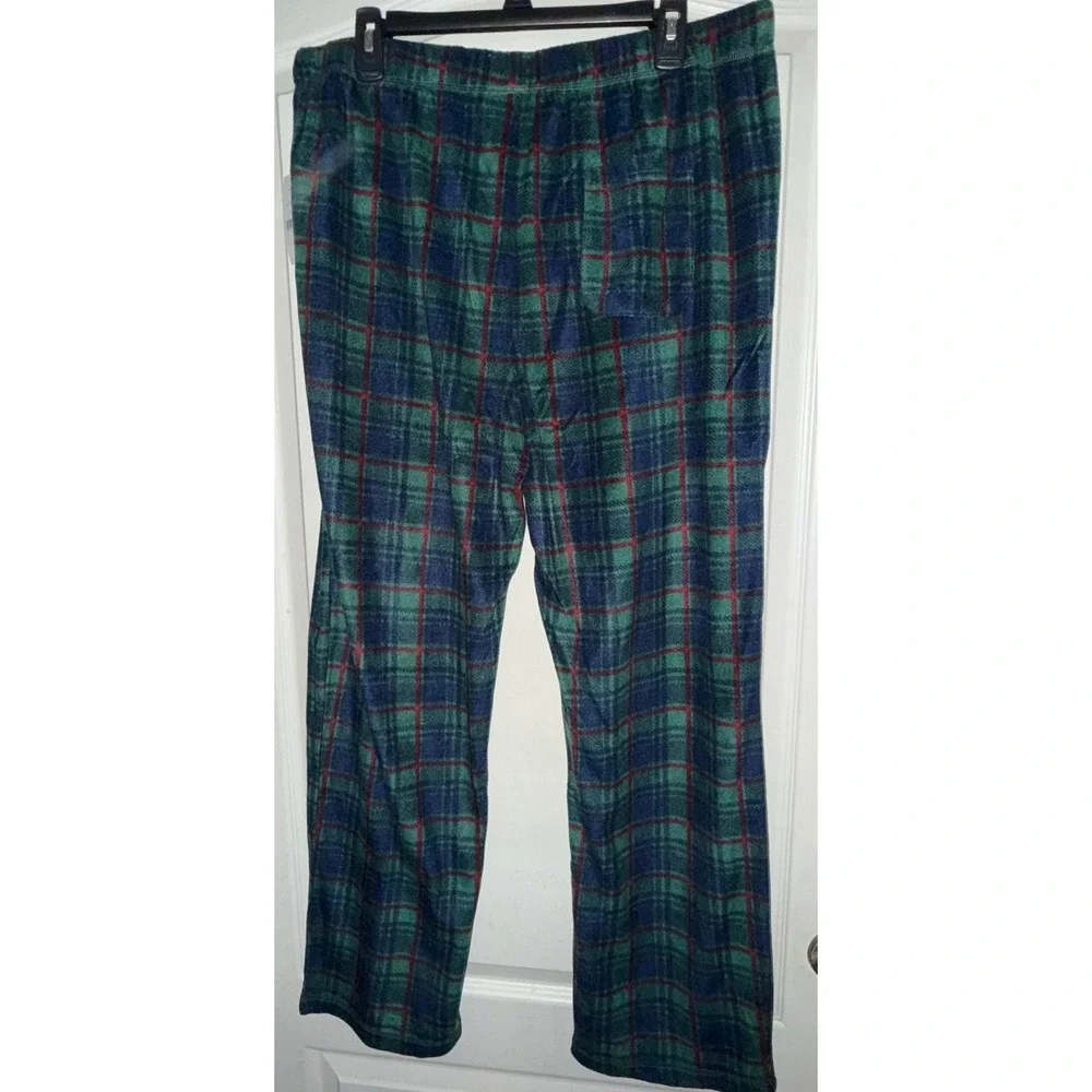 Tommy Bahama Mens Pajama Bottoms Navy Green Plaid Fleece Sleep Pants TB82298T L